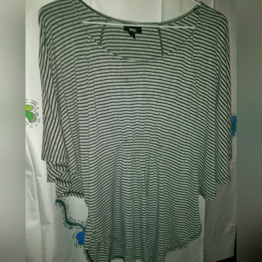 Young miss Grey & Black striped shirt with flare half sleeves